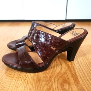 🚫SOLD🚫Sofft Veda Brown Leather Croc Slide Heels Women's